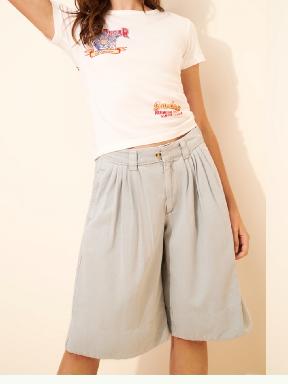 Free People Sadie A Line Long Shorts Sz 4 Gray Khaki Safari Pleated Cotton skate